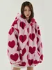 Womens Jackets SHENGPALAE Harajuku Heart Full Print Plush Jacket Women Winter Korean Loose Long Sleeve Hooded Cotton Coat Thick Warm 221122