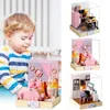 Doll House Accessories Cartoon Diy Miniature House trämöbler Kit Model Kids Girl Montessori Toys For Children Christmas Gifts 221122