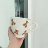 Mugs Korean Modern Ins Coffee Cups Solid Color Cartoon Teddy Bear Ceramic Bread Milk Cup Table Desktop Drinking Utensils 221122