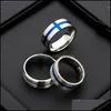 Band Rings Stainless Steel Groove Cross Band Rings Blue Black Gold Finger Ring Women Men Fashion Jewelry Drop Delivery Dhfkh