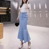 Skirts Korean One-Piece Fashion Women'S Denim Skirt 2022 Summer Bag Hip Fishtail A-Line Blue Long Female