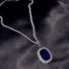 Anhänger Halsketten Foydjew Luxus Künstlicher Saphir Blauer Diamant Silber Farbe Charme Hochzeit Halskette Für Frauen Brautschmuck