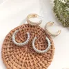 Hoop Earrings Golden Silver Plated Needles Double Row Rhinestone Starry Bling Geometry Chain Alloy For Women