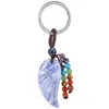 Sleutelhangers Natuurlijke Crystal Stone Angel Wing Healing Edelsteen Sleutelhangers Met 7 Chakra Kralen Kwastje Voor Autosleutel Portemonnee Rugzak