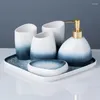 Bath Accessory Set Ceramic Bathroom Accessories 5pc Cup Soap Dispenser Toothbrush Storage Decoration