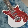 Lvybest guitare 6 cordes Burns Brian May blanc 24 frettes rouge Turtleshell Guard Burns pont trois tons