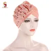 Turbans à fleurs en diamant pour femmes, Turban musulman à volants, couvre-chef islamique, chapeau indien, accessoires pour cheveux