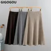 Kjolar gigogou höst vinter kvinnor stickade veckade elegant tjock varm en linje chic long maxi midi tröja 221122