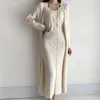 Two Piece Dress Korean Fashion Women Sweater Suits Autumn Winter Solid Color Long Cardigan Knitted Suspender Two Piece Sets 221122