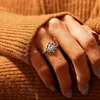 Cluster Rings Ins Vintage Zircon Lotus Ring Wedding For Women Girls Hollow Water Drop Flower Fashion Jewelry Gift