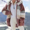 Vestes Femmes Hiver Femmes Manteau En Peluche Mode À Capuche Fermeture À Glissière Casual Surdimensionné Couture Plaid Fausse Fourrure Chaud Dames Parka Veste 221122