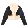 Women's Fur Faux Fur HJQJLJLS Autumn Winter Women Faux Fur Denim Coat Female Long Sleeve Turn Down Collar Thick Warm Patchwork Woolen Jacket 221122