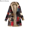 Womens Wool Blends Winter Warm Coats Plus Fleeve Print Pockets Hooded Cardigan 221122