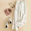 Dames broek capris katoen linnen vrouwen casual los witte wijd been Koreaanse dames streetwear oversized hoge taille rits rechte broek 221122