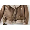 Damesleer Faux Vrouwen Winter Shearling Sheepskin Fake Jackets Lady Dikke Warm Suede Lambs Motorfiets Bruine Lagen Mujer Chaqueta 221122