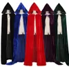 Costume Theme Costume Adult Halloween Velvet Cloak Cape Hooded Medieval Witch Wicca Dress Coats 5 Colors 221121