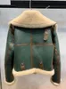 Vestes Femmes Femmes Veste Vêtements d'hiver Vert Faux Cuir Couture Moto Vêtements Manteau Court Vintage Flocage Streetwear 221122