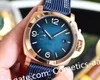 Super Quality Men Bekijk roségoud 44 mm blauwe wijzerplaat heren canvas riem transparant back Asia automatische mechanische horloges saffier polshorloges