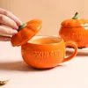 Tasses Céramique créative avec couvercle tasses à café faites à la main en forme de citrouille thé lait petit déjeuner tasse avoine yaourt tasse Unique nouveauté cadeau 221122