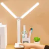 Lámparas de mesa, 3 modos, luces de lectura, protección, brillante, ajustable, Control táctil, tipo de lámpara doble blanca, escritorio LED para estudiar en casa