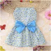 Dog Apparel Dog Apparel Pets Lovely Dress Butterfly Knot Broken Flower Skirt Ventilation Princess Dresses Clothes Accessories Spring Dhqyl