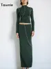 Two Piece Dress Tawnie Autumn Green Set Elegant Long Sleeve T Shirt Topps Maxi kjol 2 Set Party Co Ord Y2K 221122