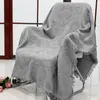 Coprisedie Copridivano Grigio Antiscivolo In Morbido Cotone Antiacaro Coperta Asciugamano Con Nappa Cuscino A Maglia Spessa Divano 130x180cm