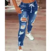 Designer feminino buraco jeans 3xl 4xl perfurado borla fenda denim lápis calças casuais em linha reta lazer calças 2024 tendências