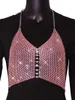 Women's Tanks Sexy See Through Rhinestone Club Party Crop Top Women 2022 Summer Halter Fishnet Beach Tank Wife Rave Outfit Womens Tops