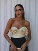 Kvinnors tankar Cami Crop Tops Elegant Chic Bow Floral Detail Corset Summer Sexig ärmlös Backless Tank Fashion Cami 221121