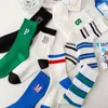 Femmes chaussettes printemps été Couple broderie sport femme pur coton hommes rayé haute Alphabet femmes