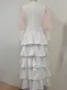 African Women Plus Size White Party Dress Vintage Puff Sleeve Cute Ruffle Tiered Layered Summer Spring Ladies Club Mini275L