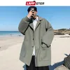 Trenchcoats voor heren LAPPSTER Mannen Koreaanse mode Wollen trenchcoat Overjas Heren Japanse streetwear winterjas Harajuku Kaki jassen 221121