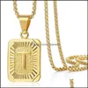 Pendant Necklaces Hip Hop English Initial Necklace Square Capital Letter Pendant Necklaces With Gold Chain Wome Men Fashion Jewelry Dhxce