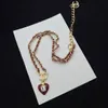 Lyxvarum￤rkesdesigners Letters Stud Clip Eardrop Brass Copper Geometric Red Heart Gem Pendant Necklace Chain Women Crystal Rhinestone Earring Wedding Jewerlry
