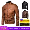 Herrjackor Zrez Autumn Brand Causal Vintage Leather Coat Spring Outfit Design Motor Biker Pocket PU 221122