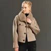 Wool wełniana mieszanka kaszmiru z dużym prawdziwym futrzanym kołnierzem zimowa kurtka kieszenia pełne rękawy kobiety przycięte odzież wierzchniej 221122
