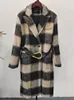 Women's Wool Blends UCXQ Vintage Black White Plaid Striped Woolen Coat Autumn Winter Notched Thickened Women Overcoat With Gold Button Belt 221122