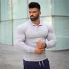 Herrpolos gympolo skjorta män mode lapel knappar lång ärm snabb torr polos sport smal fit fitness bodybuilding träning kläder 221122