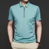 Herren Polos MLSHP Sommer Reißverschluss Herren Poloshirts Hohe Qualität Kurzarm Business Casual Einfache Männliche Tops Eis Seide Einfarbig Mann Tees 221122