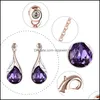 Anh￤nger Halsketten lila Diamantwassertropfen Halskette Ohrringe Schmuck Set f￼r Frauen Mode schenken Halsketten Anh￤nger DHTSX