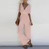 Kvinnors jumpsuits Rompers Summer Loose Casual Solid Fashion Trousers Romper Women Sexig Deep V-ringning Kort ärm BodyCon 221122