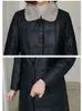 Chaqueta de cuello de piel de imitación de invierno para mujer de cuero 2022 abrigo de longitud media de algodón con bolsillo