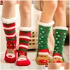 Décorations de Noël décorations de Noël chaussettes tricus de bande dessinée de Noël Treehouse Womens épais sherpa thermique doublée de chaussettes thermiques Dhbl6 sherpa