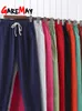 Calça feminina s Garemay algodão linho para calças soltas de cor sólida casual harém verão 221121