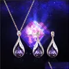 Anh￤nger Halsketten lila Diamantwassertropfen Halskette Ohrringe Schmuck Set f￼r Frauen Mode schenken Halsketten Anh￤nger DHTSX