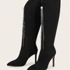 Boots New Design Crystal Fringe Women Knee High Boots Sexy Pointed Toe High Heels Long Boot Slip on Female 220913