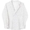 قمصان رجالية عادية بطبقة مزدوجة من خيوط Muyun بسيطة طية صدر للرياح الباردة بأكمام طويلة قميص رجالي موضة نقطة موجة بيضاء