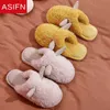 ASIFN Winter Cotton Cute Flippers Mulheres homens MULAS ANTELES PLUSH CASAS QUENTES HOMEMOM DAS LADIES SLIPON SOLE SOLE PELO POR FLOTE J220716