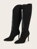 Boots New Design Crystal Fringe Women Knee High Boots Sexy Pointed Toe High Heels Long Boot Slip on Female 220913